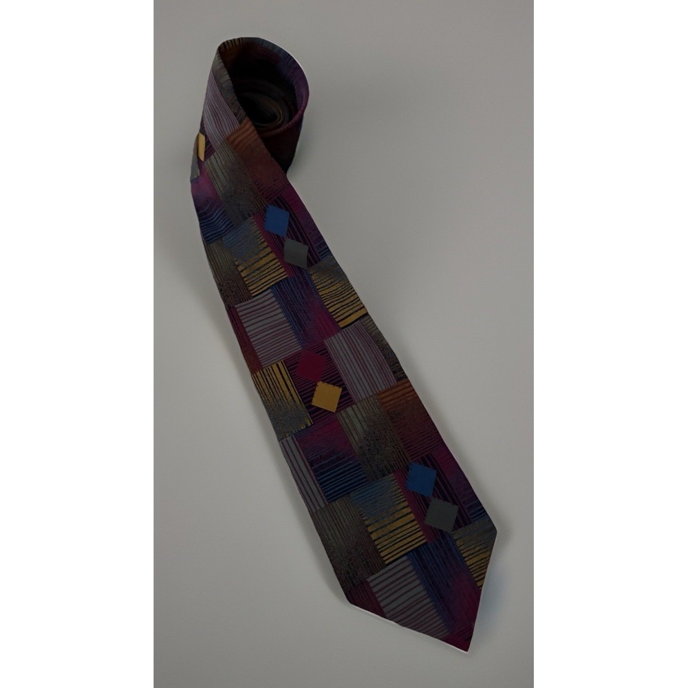 Karl Lagerfeld Neckwear Tie Vintage Colorful Abstract Pattern USA 100% Silk JBHS